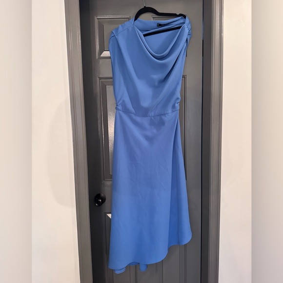 Mango Asymmetrical one shoulder Blue Dress - Picture 3 of 11